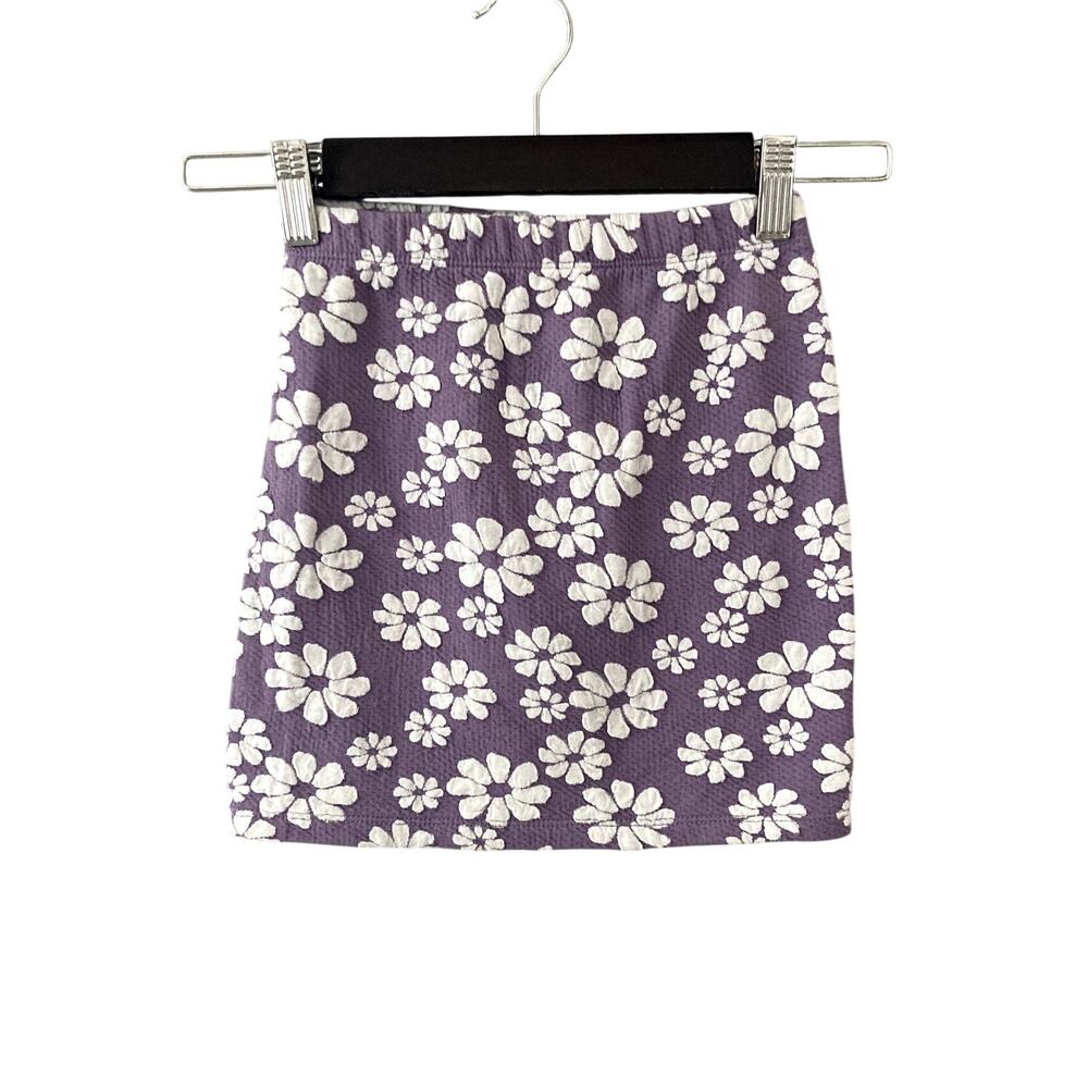 Art Class Retro Floral Textured Knit Mini Skirt Purple White 6/6X
